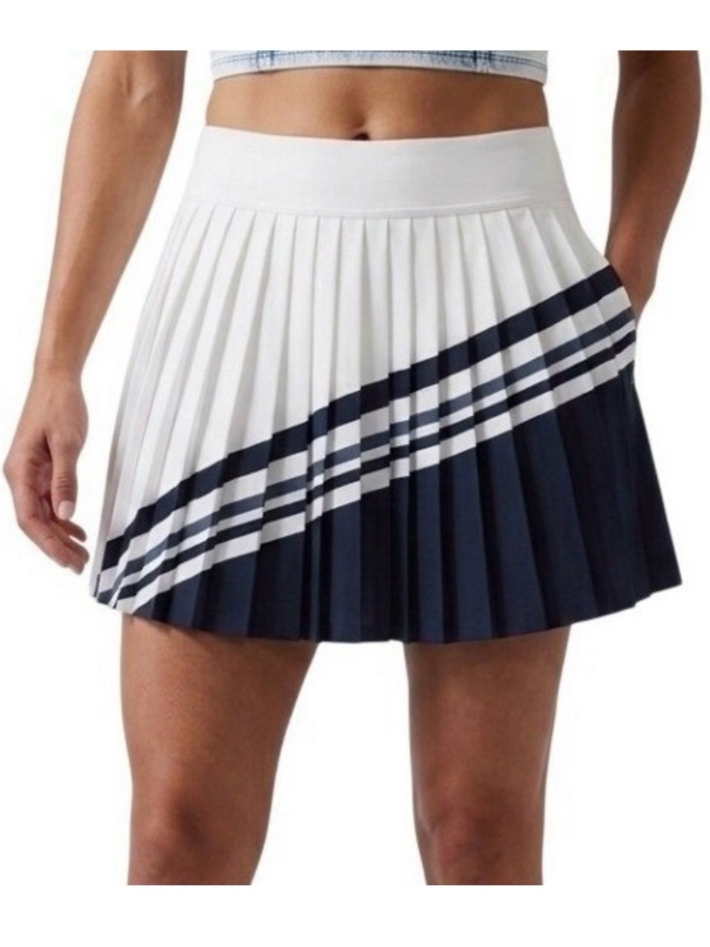 Athleta Color Block Pleated Two-Tone White and Navy Tennis Skirt NWT XL